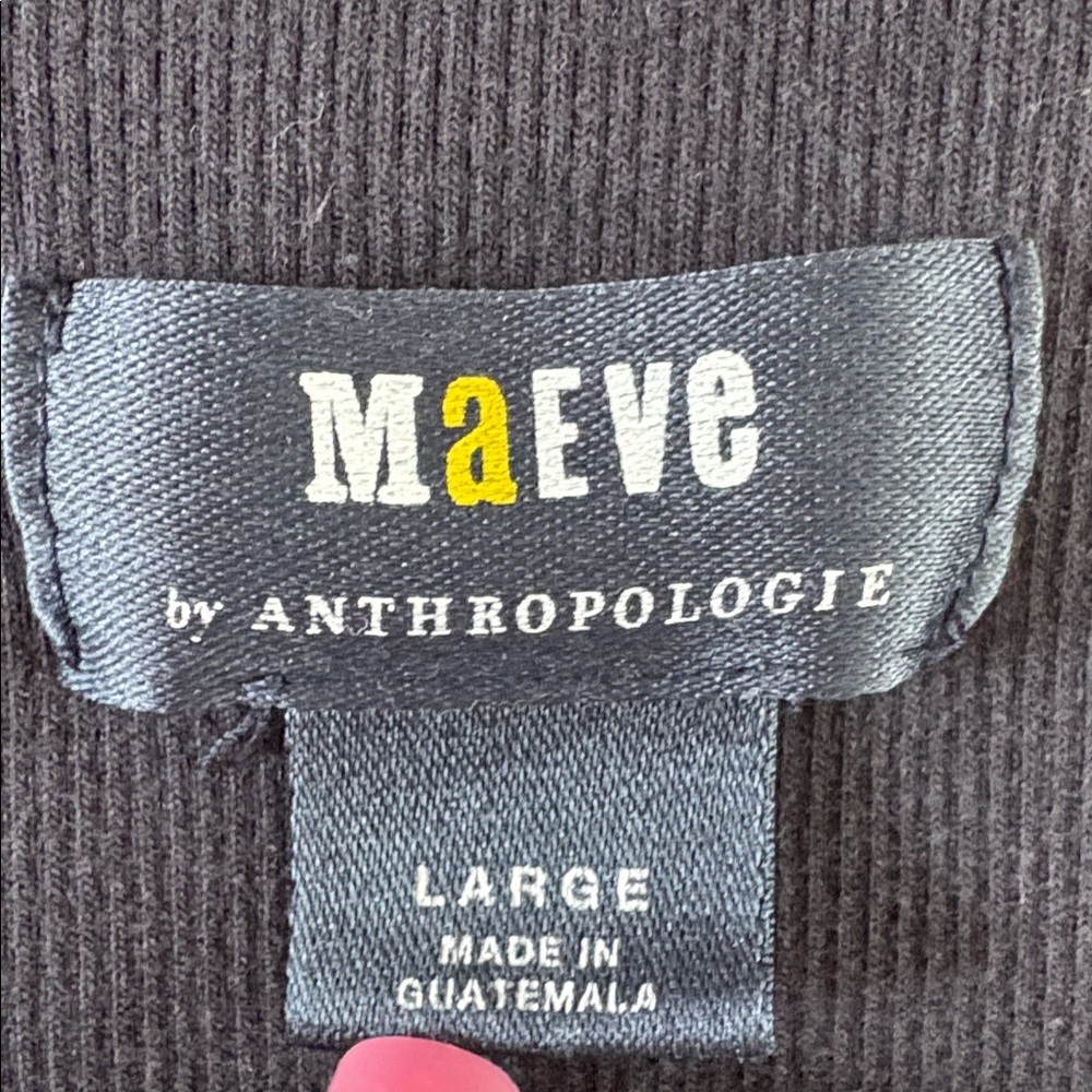 Anthropologie Maeve Black Ribbed Long Sleeve Basic Top Size Large - Picture 4 of 4